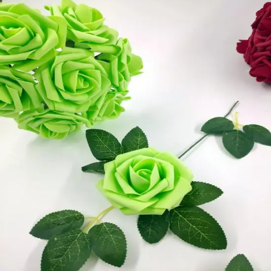 25pcs Artificial Flowers Real Looking Foam Roses Decoration DIY Green {3}
