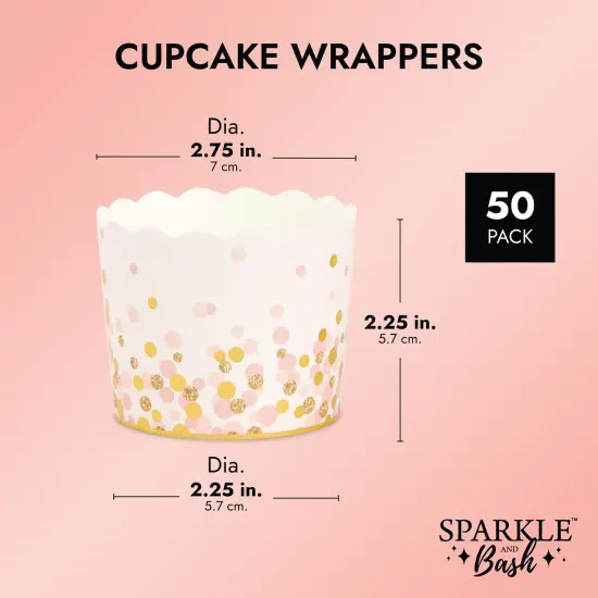 50 Pack Pink and Gold Polka Dot Cupcake Liners Wrappers, Muffin Paper Baking Cup for Wedding & Birthday {3}