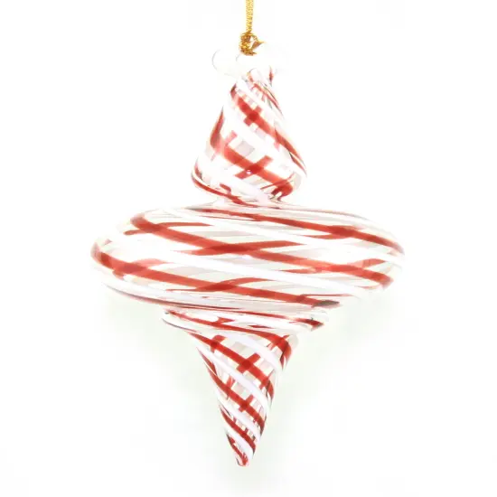 Peppermint Striped Spire Glass Ornament {1}