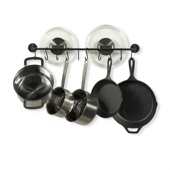 Set of 2 Black Metal Wall Mounted Pot Racks with 20 Hooks {4}