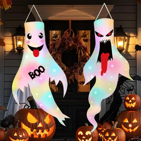2Pcs 47" Halloween Ghost Windsocks with LED Light {1}
