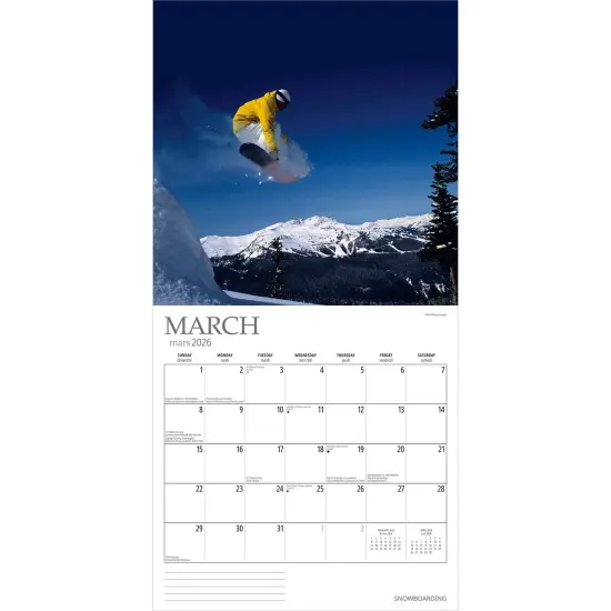 Snowboarding | 2026 12 x 24 Inch (Hanging) Monthly Square Wall Calendar {3}