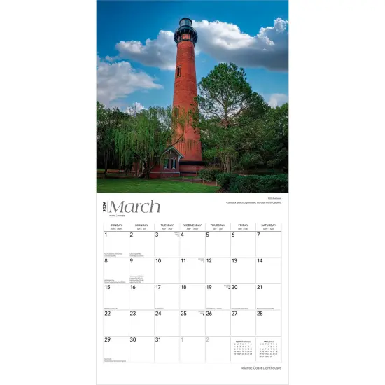 Atlantic Coast Lighthouses | 2026 12 x 24 Inch (Hanging) Monthly Square Wall Calendar | Plastic-Free {3}