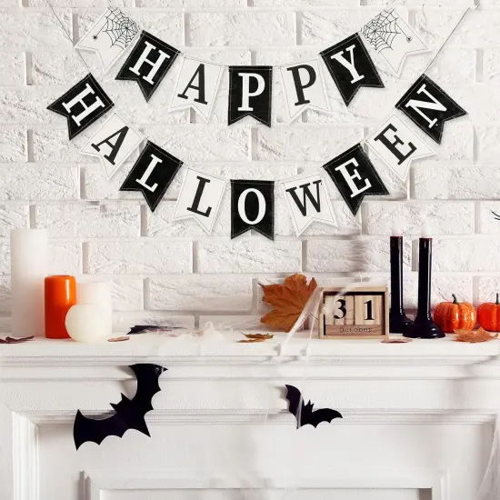 2Pcs Happy Halloween Burlap (White) {2}