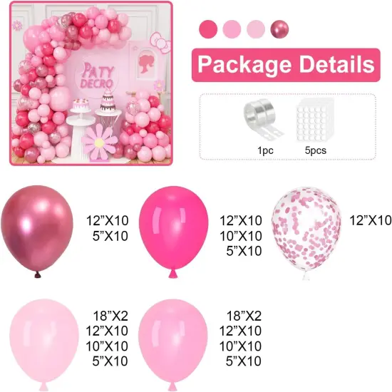 124 Pcs Various Pinks Balloons Garland Kit {3}