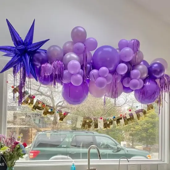 Purple Gold Star Balloons Foil 12pcs(Purple Gold) {4}