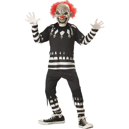 Creepy Clown Child Costume with Glow-in-the-Dark Mask, Black and White Outfit {1}