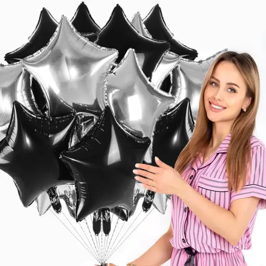 18 Inch Star Shaped Foil Helium Balloon Mylar Balloon(Black and Silver) {2}