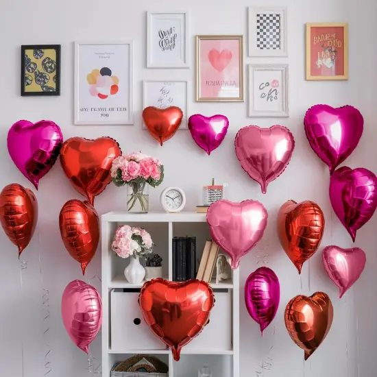 19PCS Heart Shaped Balloons - 18 Inch with 10 Inch (Rose Red + Pink + Red) {4}