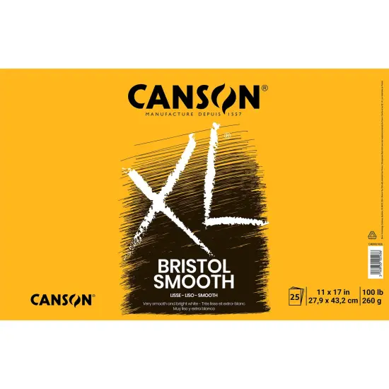 Canson XL Bristol Smooth Pad 11"X17"-Fold Over, 25 Sheets {1}