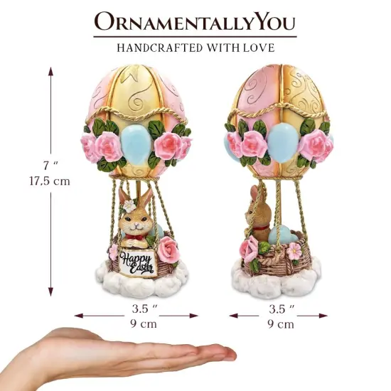 Springtime Voyage Easter Bunny Hot Air Balloon Figurine, 7" Charming Holiday Decor {2}