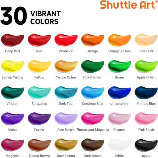 30 Colors Acrylic Paint Set, 36ml Tubes with 3 Brushes, Artist Grade Acrylic Paint, for Kids Adults Beginners, Painting on Crafts Canvas Wood Rocks {2}