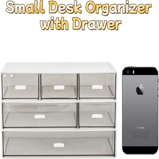 3 Tier Small Desk Organizer with Drawer, Stackable Desktop Storage Box, Portable Size Office Supplies Jewelry Storage Case, Makeup and Stationary Organizer for Cosmetic, School Supply {4}