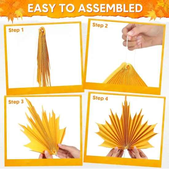 12 Pcs Fall Maple Leaves Paper Fans Party Decoration {4}