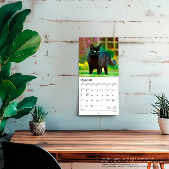 Black Cats | 2026 7 x 14 Inch (Hanging) Monthly Mini Wall Calendar {5}