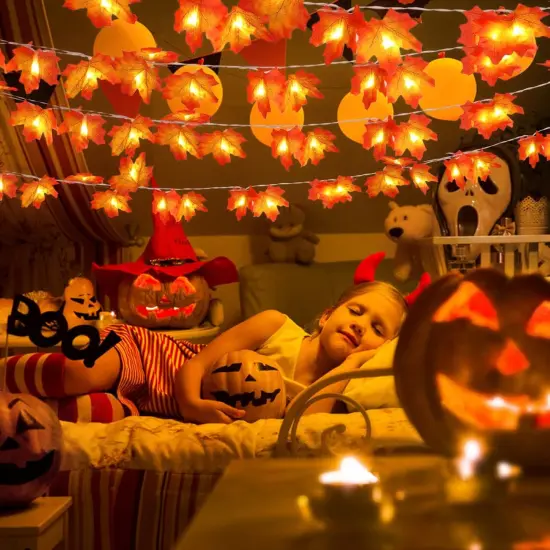 2 Pack 20Ft Lighted Fall Garland with Maple Leaf String Lights {2}