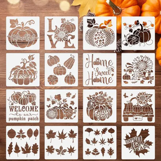 16 Pcs Fall Pumpkin Templates - Reusable Maple Leaf Stencils for Wood {1}