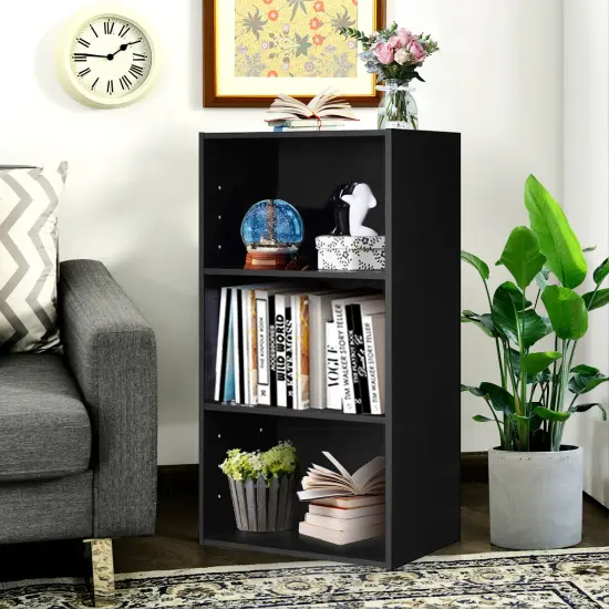 Costway 3 Open Shelf Bookcase Modern Multi-functional Storage Display Cabinet Black {3}