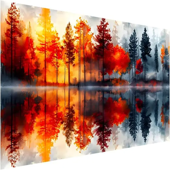 5D Lake & Forest Reflection Diamond Painting Kits - 27.5x15.7 Inch {1}