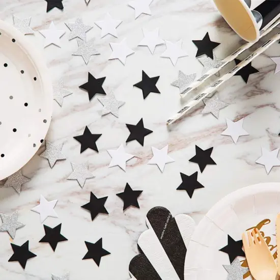 1.2 inch, 200pc -Black and White Glitter Silver Paper Twinkle Little Stars Confetti {2}