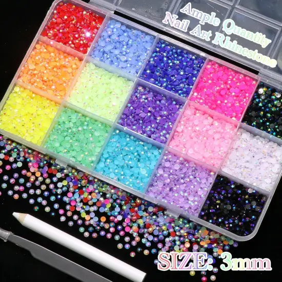 18000Pcs 3mm Flat-Back Resin Jelly Rhinestones with AB Coating {2}