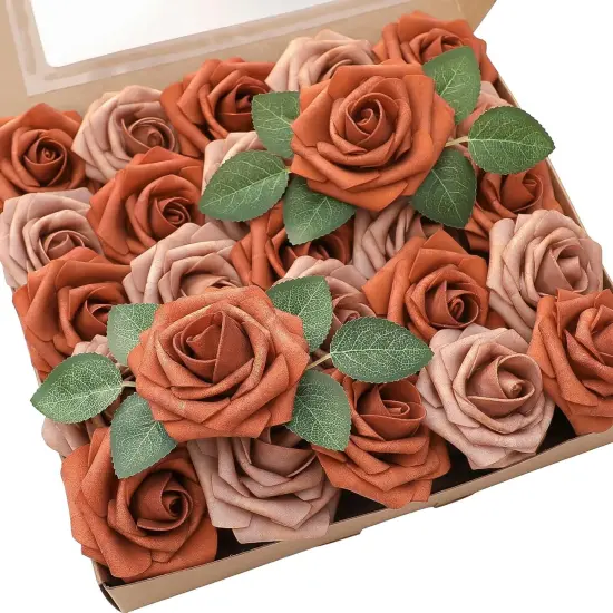 25pcs Artificial Flowers - Burnt Orange & Warm Taupe Roses {1}