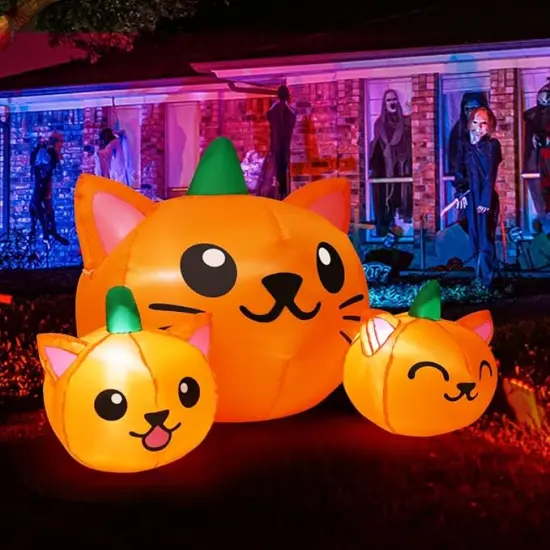 Long Three Pumpkin Cat Head Combo with Built-in LEDs {1}