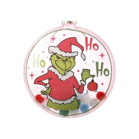 4.5" Pink Green Monster Glass Disc Ornament {3}