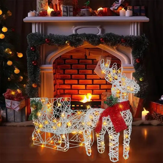 Holiday LED Brown Reindeer with Sleigh, Warm White Twinkling Christmas Lights {2}