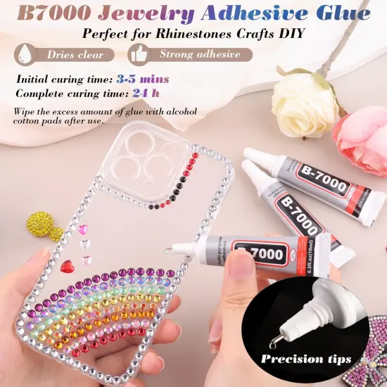 2 Boxes of 4500 PCS Rainbow Flatback Rhinestones with 3PCS B7000 Glue - Multicolor {4}