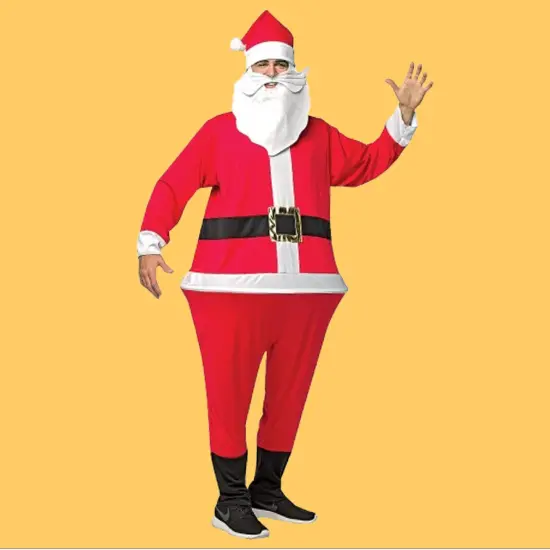 Santa Hoopster Adult Costume Jumpsuit with Wire Frame Hat and Beard Included {1}
