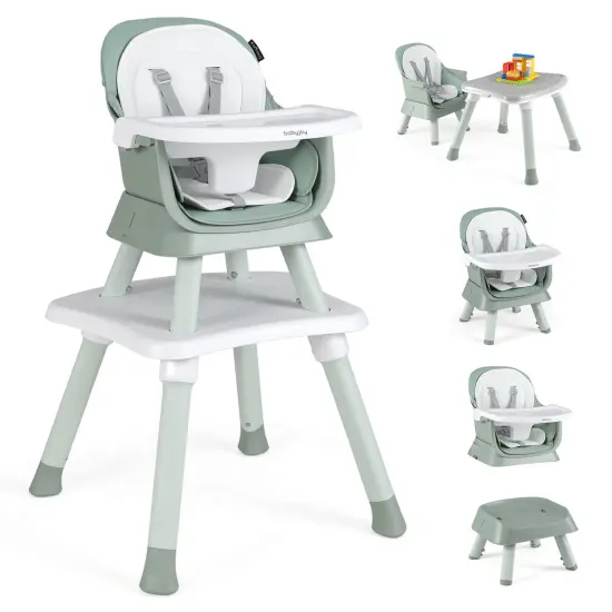 Babyjoy 8-in-1 Baby High Chair Convertible Dining Booster Seat withRemovable Tray Grey/Pink/Yellowith Strip/Black {12}