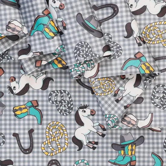 Mook Fabrics Littlest Rodeo Printed PUL Fabric [60 in. Wide] - By The Yard Grey {2}