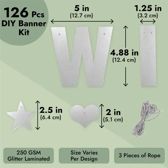 126 Pieces Make Your Own Banner Kit - DIY Banner with Silver Glitter Letters A-Z, Numbers 0-9, Hearts, Stars, and 3 Strings {4}
