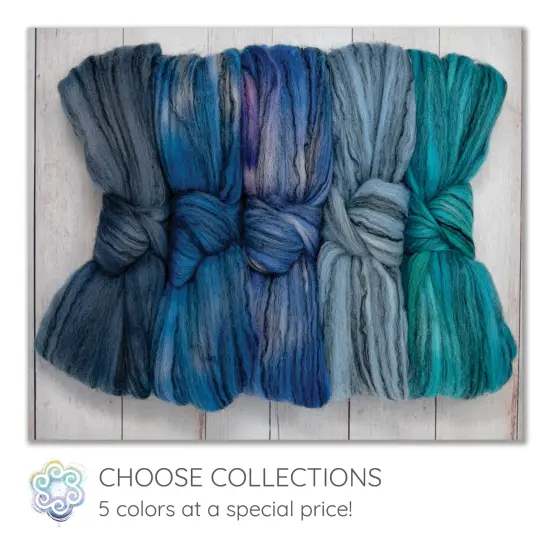 5oz Merino Tencel, Hand Dyed: Soft Lustrous Wool Combed Top Roving for Spinning, Felting, Weaving, and Textiles. Blues {2}