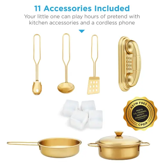 Best Choice Products Pretend Play Kitchen Wooden Toy Set for Kids w/ Telephone, Utensils, Oven, Microwave Black {4}