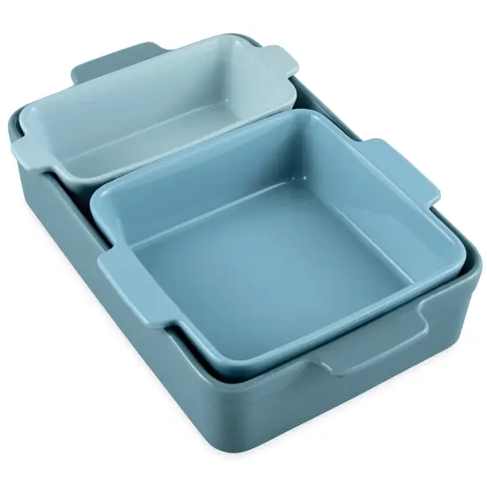 Best Choice Products Ceramic Bakeware Set of 3 Casserole, Loaf, and Square Dishes w/ Handles Cornflower Blue {1}