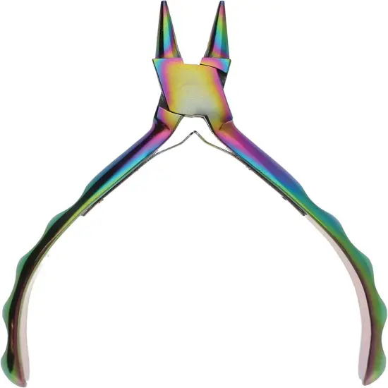 The Beadsmith Chroma Series Round Nose Plier, 5.5 inches (140mm), hardened stainless-steel head, rainbow titanium coating, contoured comfort grip handle and double-leaf spring, tool for jewelry making {1}