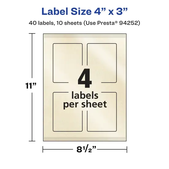 Avery Pearlized Ivory Rectangle Labels with Sure Feed Technology, Print-to-the-Edge, 4" x 3" {5}