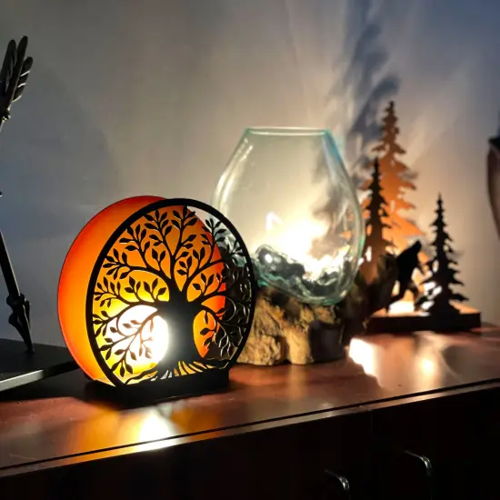 Tree of Life Metal Accent Light - 8" Plug-In Table Lamp {6}