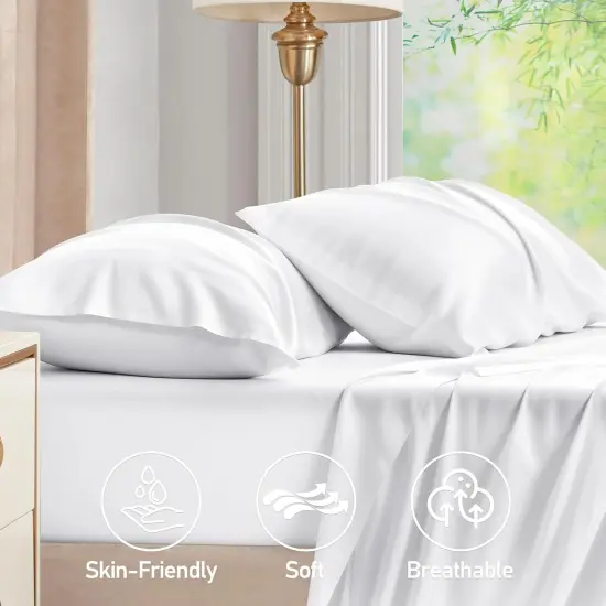 Pillow Cases Queen Size Set of 3, 100% Rayon Derived from Bamboo, Cooling Pillowcase, Soft & Breathable Pillow Covers with Envelope Closure, Eye mask (20x30 inches, White) {3}