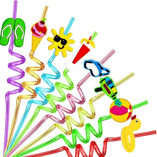 24PCS Beach Drinking Straws Reusable for Kids Pool Theme Birthday Party Favors Supplies Decorations {1}
