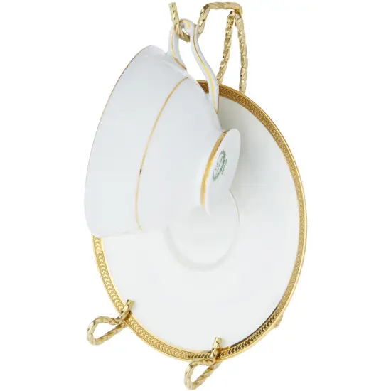 Bard's Twisted Gold-toned Cup and Saucer Stand, 7" H x 3.25" W x 3.5" D {4}