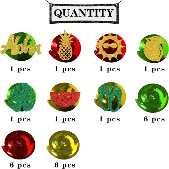 Hawaii Hanging Swirl Decorations - Glitter 20 Pcs Aloha Party Supplies - Luau Beach Summer Party Streamers {2}