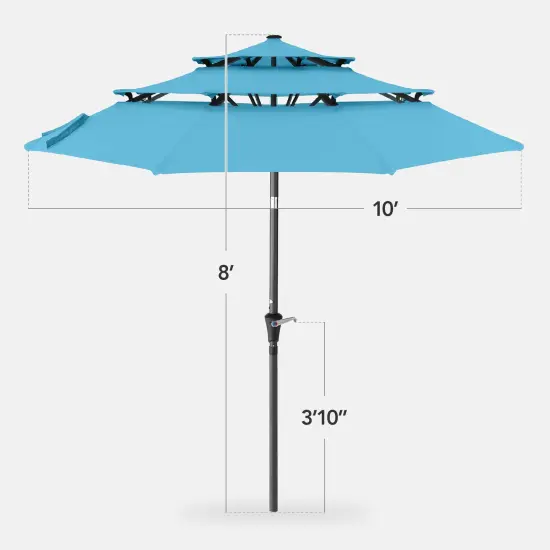 Best Choice Products 10ft 3-Tier Patio Umbrella, Market Sun Shade w/ Tilt Adjustment, Easy Crank Sky Blue {2}
