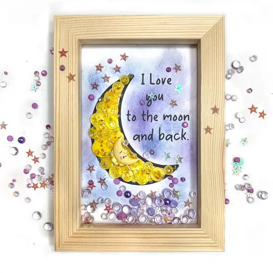 Buttons Galore and More Love You to The Moon Embellishment Bundle &ndash; Yellow Buttons, Moon Accents, Crystals, Gems & Sequins &ndash; DIY 8x10 Canvas Craft Kit {1}