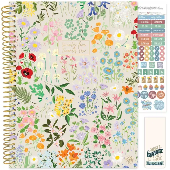 bloom daily planners 2025-26 Academic Planner, Soft Cover, 8.5" x 11", Garden Party, Beige {1}
