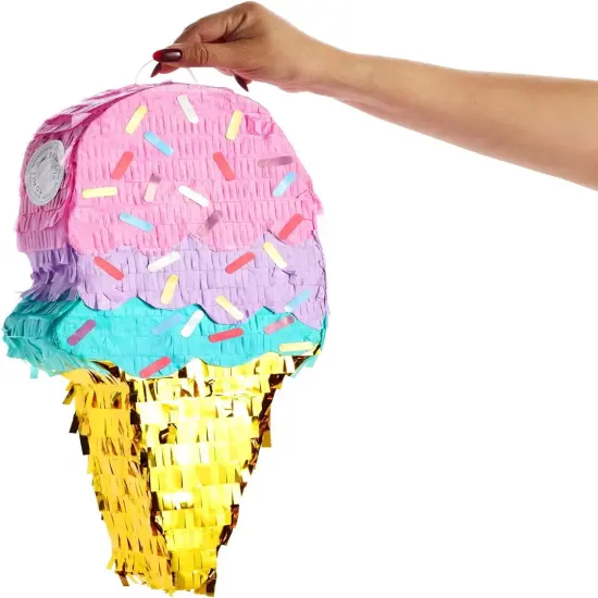 Ice Cream Pinata for Birthday Decorations, Summer Party Supplies (Small, 16.4 x 7.6 x 2.9 In) {4}
