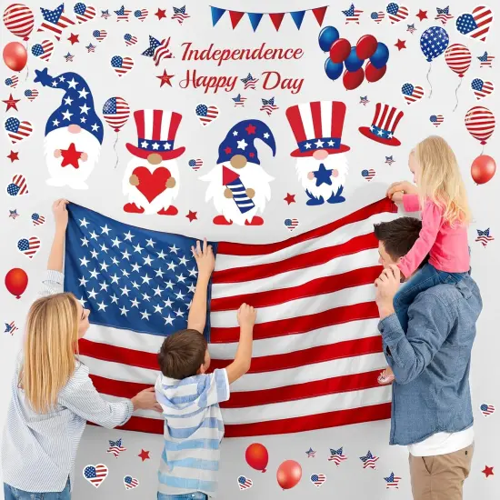 114 Pieces 4th of July Wall Sticker Independence Day Gnomes Patriotic American Flag Red White Blue Wall Decals Window Stickers for Memorial Day Independence Day Patriotic Party Favors Supplies Decor {5}