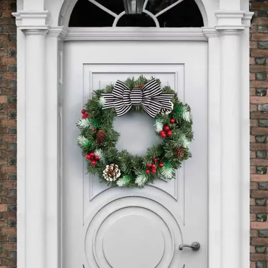 2 Pcs Christmas Burlap Bow Handmade Premade Bows for Wreaths Large Decorative Christmas Ornaments Tree Decorations Wrapping Bows Decor (Black White Stripe) {5}